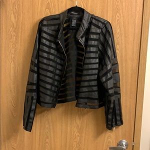 Faux leather and black mesh cropped jacket